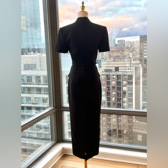 🆕 ROLAND MOURET 🧿 NWOT Belted Cady Midi Dress, Black - Sz UK 6 / US 2 - Picture 8 of 16